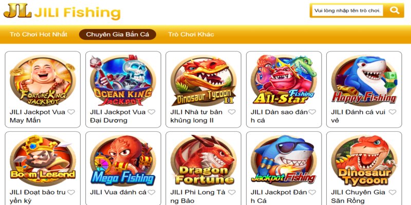 Sảnh JILI nhiều game fishing đổi thưởng cực chất